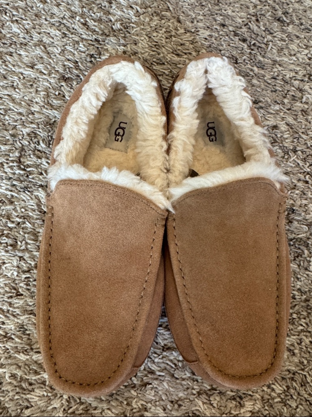 UGG Chestnut/Tan Suede Shearling Moccasin Slippers